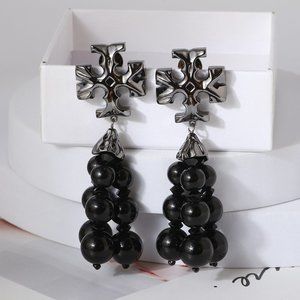 Tory Burch Gold Logo Bead Tassel Earrings